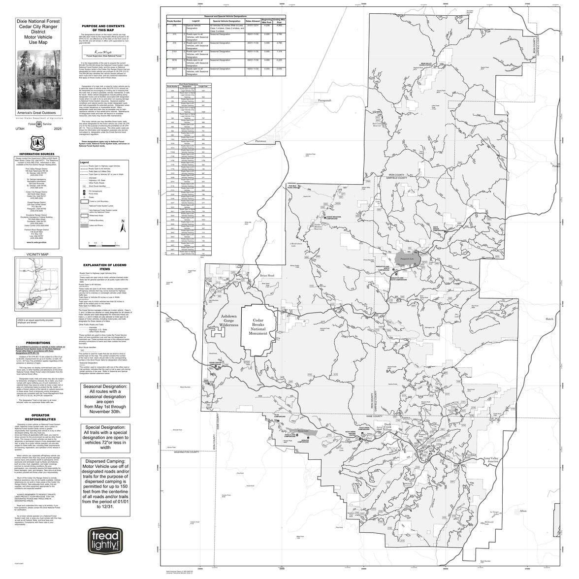 Dixie National Forest Cedar City Ranger District Motor Vehicle Use Map ...