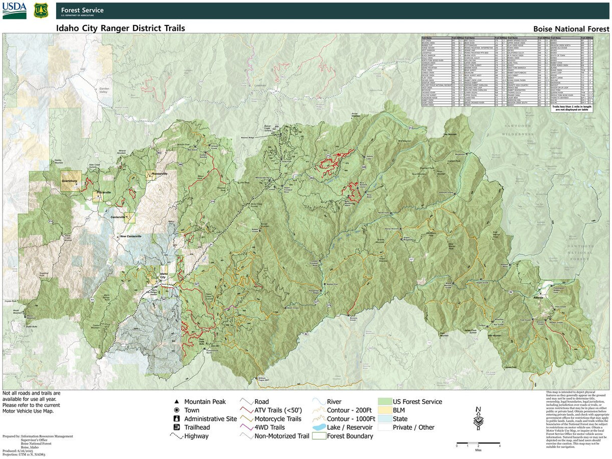 Boise National Forest Idaho City Ranger District Trail Map 2025 by US ...
