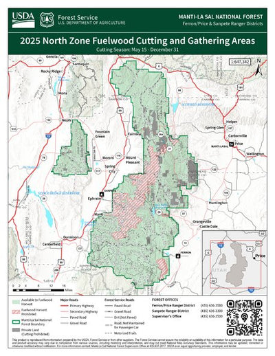 Manti-LaSal National Forest Ferron, Price & Sanpete Ranger Districts Firewood Map 2025 Preview 1