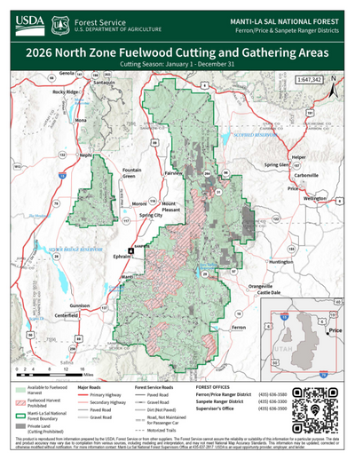 Manti-LaSal National Forest Ferron, Price & Sanpete Ranger Districts Firewood Map 2026 Preview 1