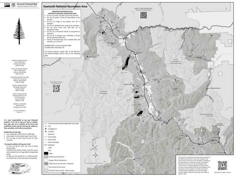 Sawtooth National Recreation Area Firewood Map 2026 by US Forest ...