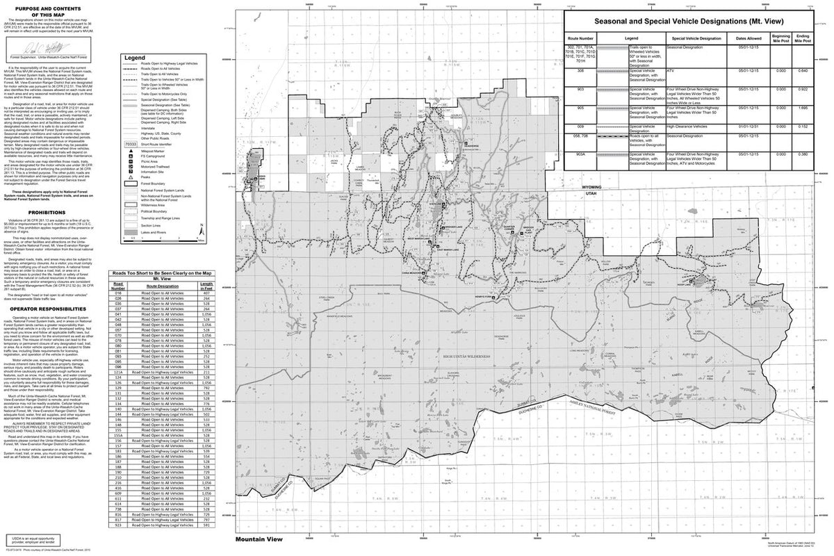 Uinta-Wasatch-Cache Nat'l Forest Evanston-Mtn View Ranger District Back ...