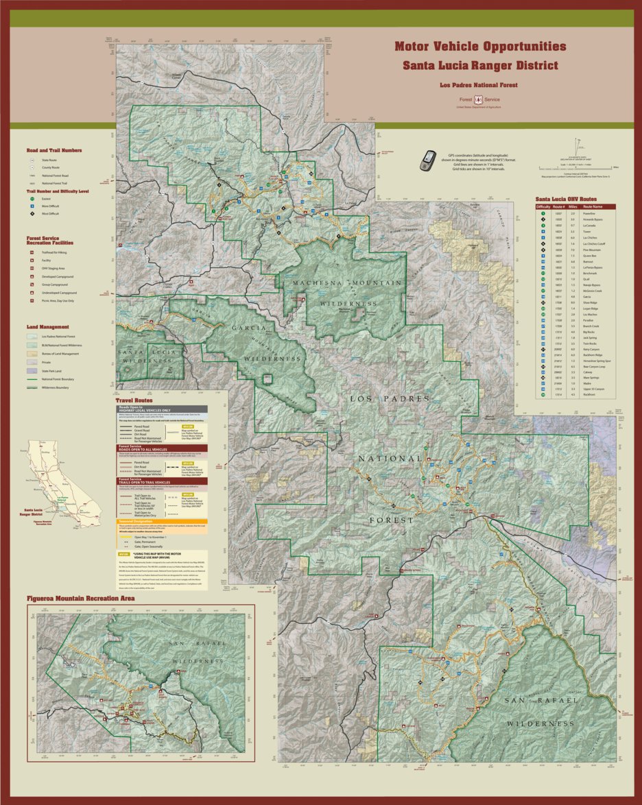 Santa Lucia Motor Vehicle Opportunity Guide Map by US Forest Service R5 ...