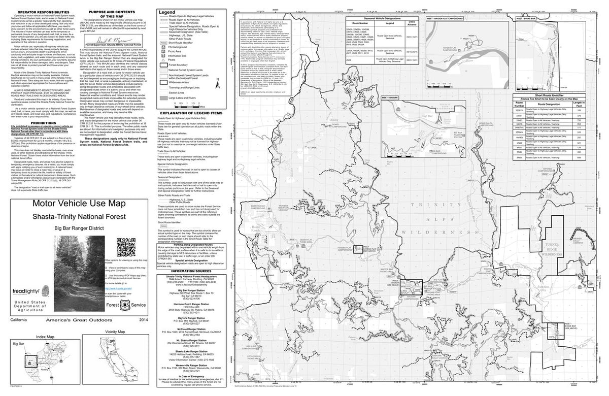Shasta-Trinity MVUM - Big Bar Map by US Forest Service R5 | Avenza Maps