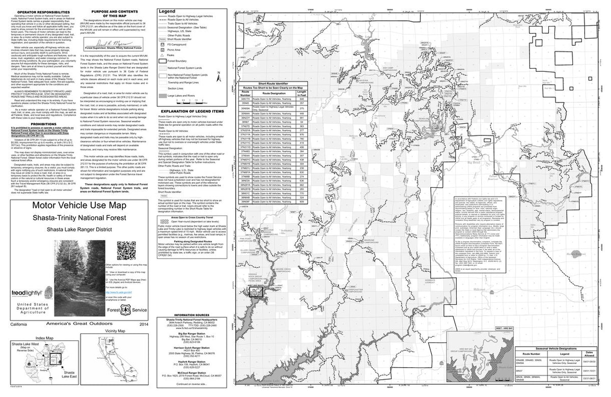 Shasta-Trinity MVUM - Shasta Lake (east) Map by US Forest Service R5 ...