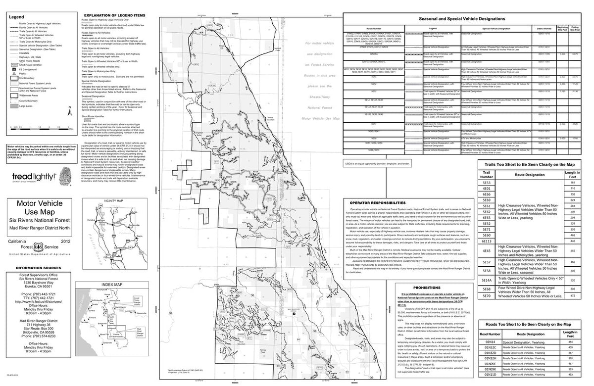 Six Rivers MVUM - Mad River (north) Map by US Forest Service R5 ...