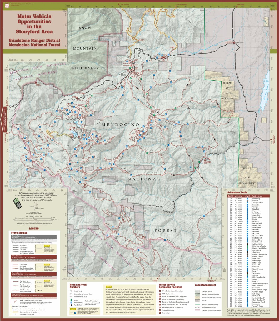 Stonyford Motor Vehicle Opportunity Guide Map by US Forest Service R5 ...