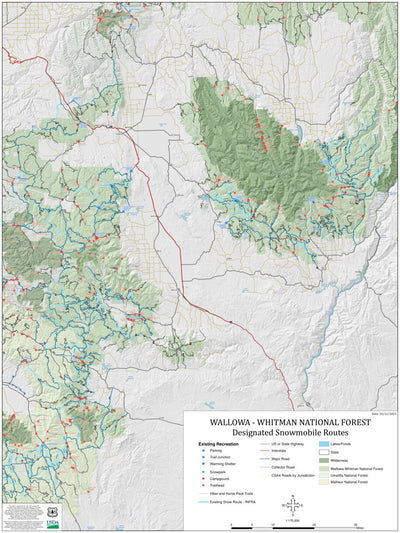 US Forest Service R6 Pacific Northwest Region (WA/OR) 2023 Wallowa Whitman NF Snowmobile Map digital map