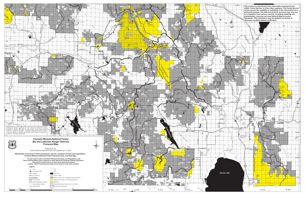 Map Of Rds Fremont NF - South Bly and Lakeview RDs - Firewood Map by US Forest ...