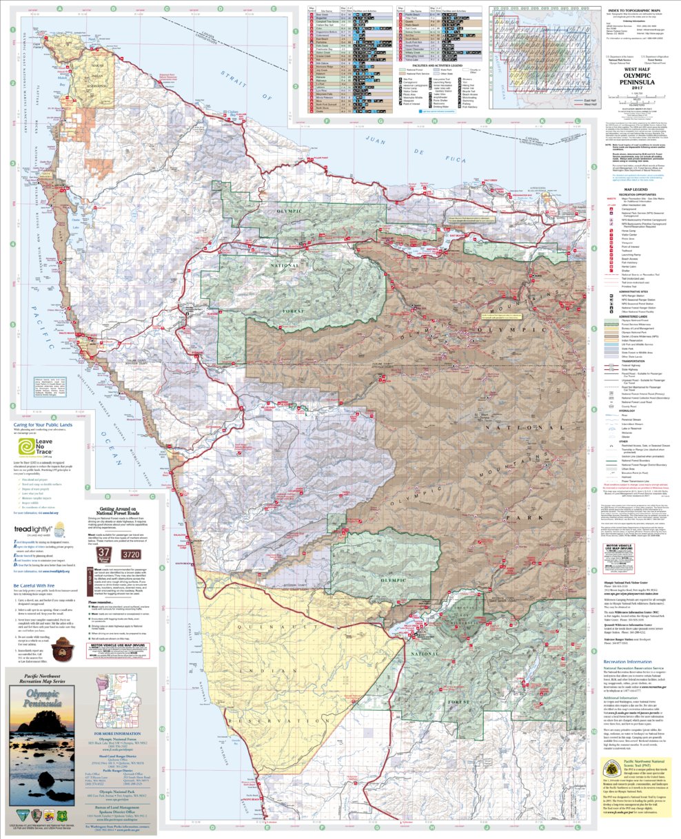 Olympic Peninsula Recreation Map West by US Forest Service R6 Pacific ...