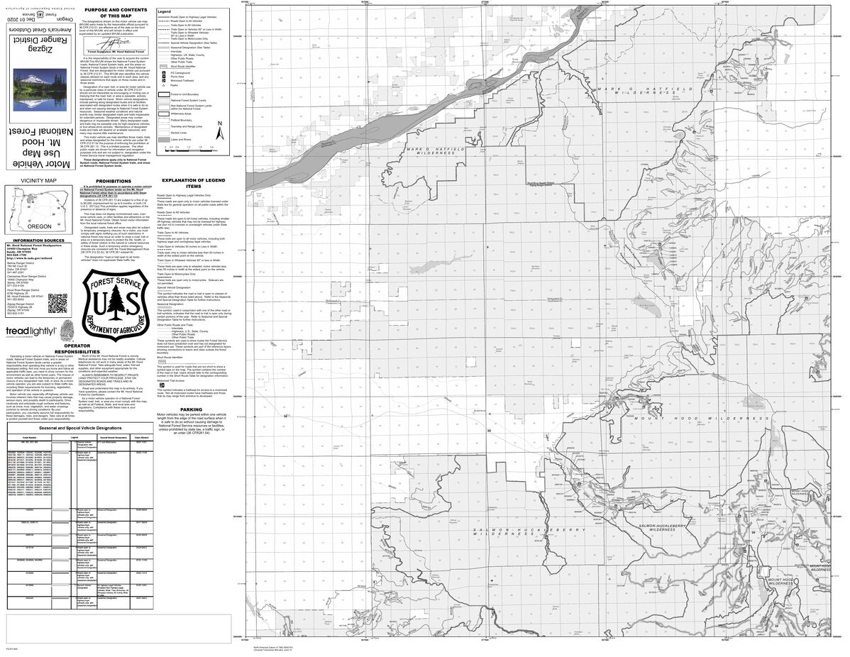 Mt. Hood NF Zigzag Ranger District Motor Vehicle Use Map by US Forest ...