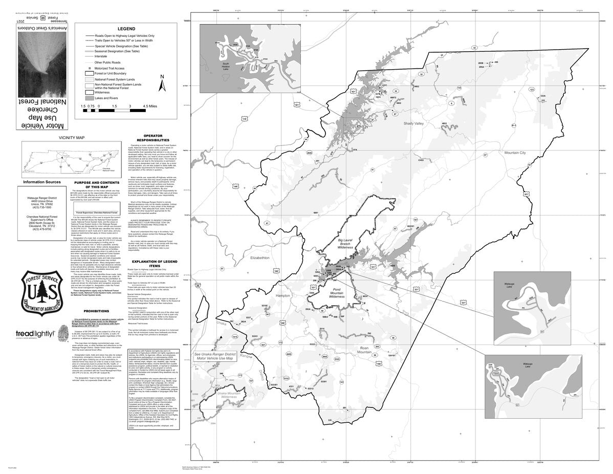 Motor Vehicle Use Map, MVUM, Watauga District, Cherokee National Forest ...