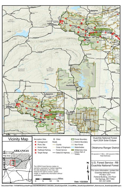 US Forest Service R8 Oklahoma Ranger District All, Ouachita NF, Eclipse Path digital map