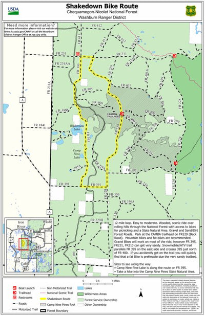 US Forest Service R9 Chequamegon Nicolet National Forest Shake Down Bike Route digital map