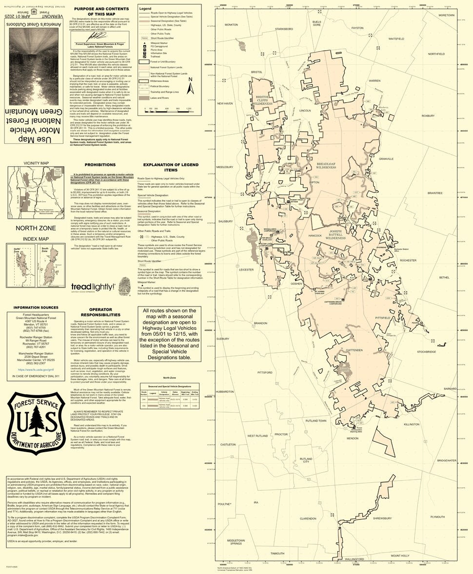 Green Mountain Finger Lakes NF MVUM - NORTH Map by US Forest