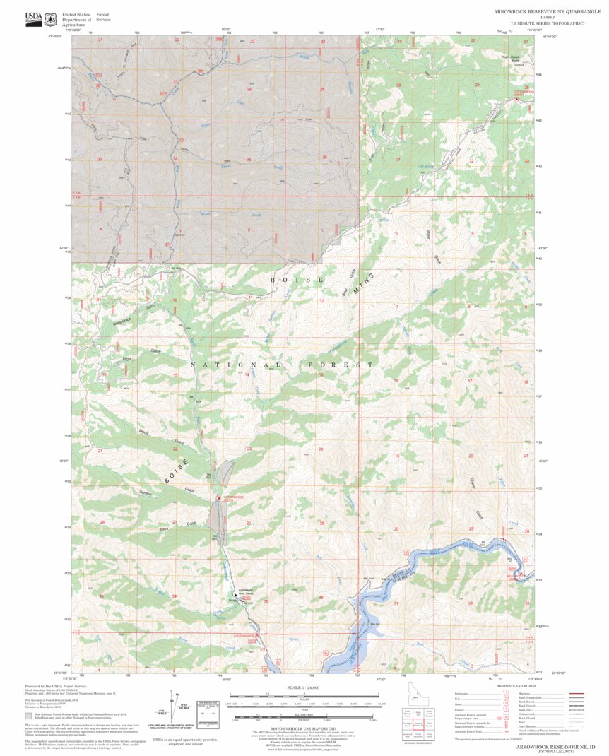 Arrowrock Reservoir NE, ID FSTopo Legacy Map by US Forest Service ...