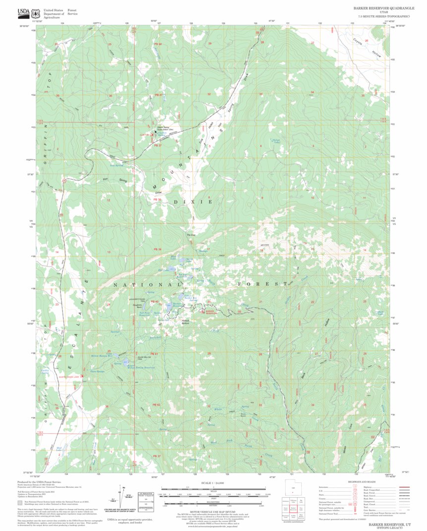Barker Reservoir, UT FSTopo Legacy Map by US Forest Service - Topo ...