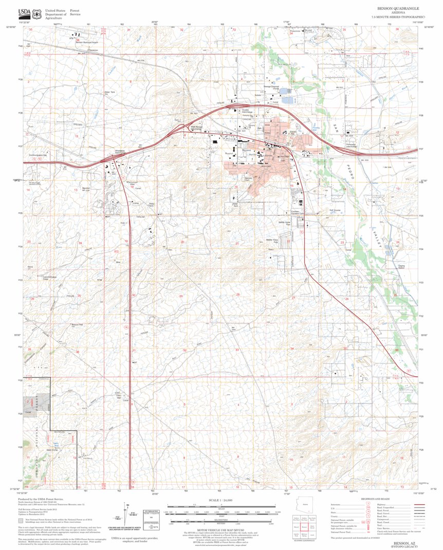 Benson, AZ FSTopo Legacy Map by US Forest Service Topo Avenza Maps