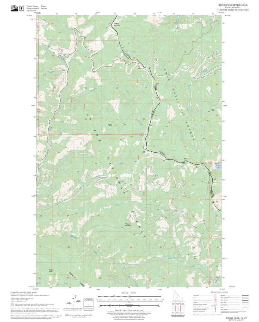 Berges Map Berge Peak, ID - MT FSTopo Legacy Map by US Forest Service - Topo ...