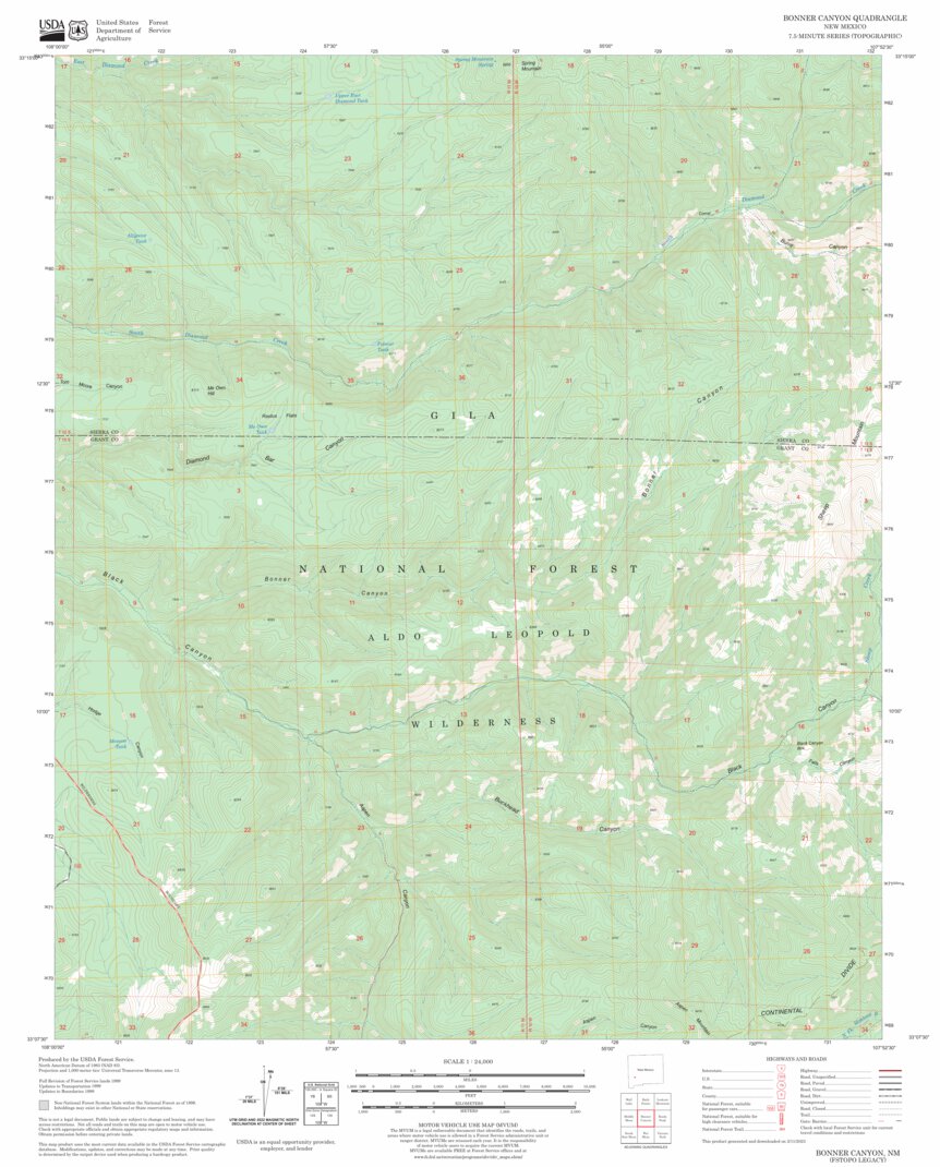 Bonner Canyon, NM FSTopo Legacy Map by US Forest Service - Topo ...