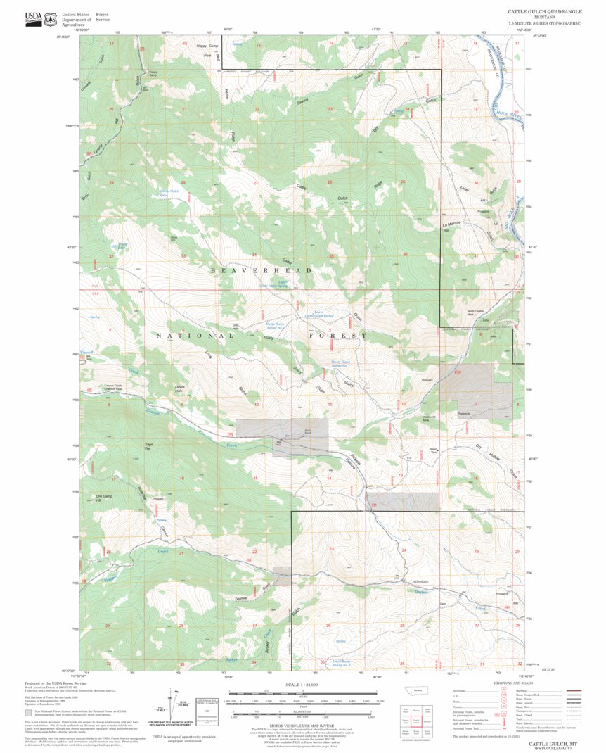 Cattle Gulch, MT FSTopo Legacy Map by US Forest Service - Topo | Avenza ...