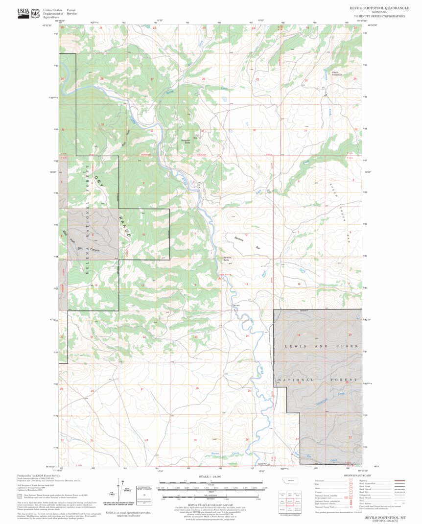Devils Footstool, MT FSTopo Legacy Map by US Forest Service - Topo ...