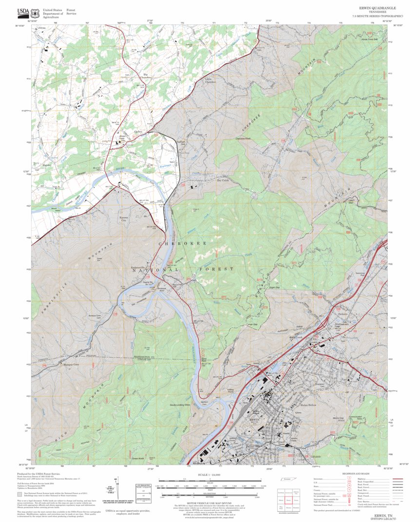 Erwin, TN FSTopo Legacy Map by US Forest Service - Topo | Avenza Maps
