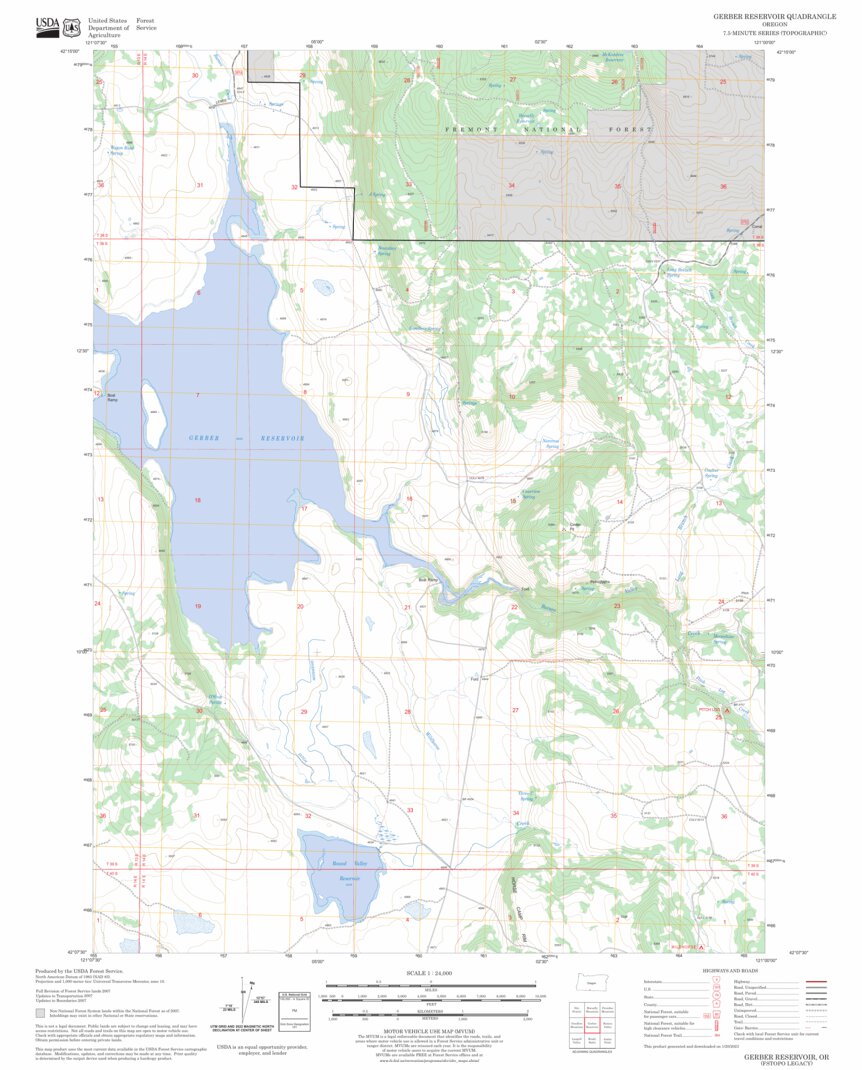 Gerber Reservoir, OR FSTopo Legacy Map by US Forest Service - Topo ...