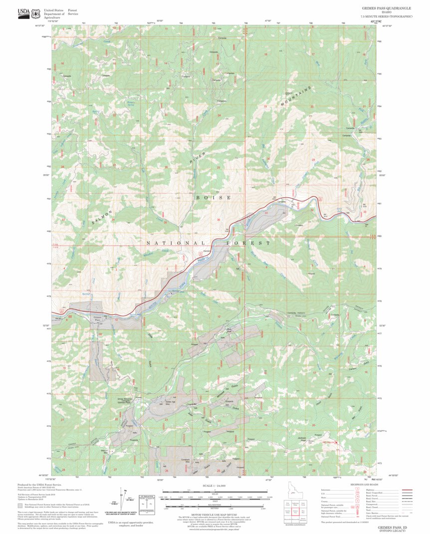 Grimes Pass, ID FSTopo Legacy Map by US Forest Service - Topo | Avenza Maps