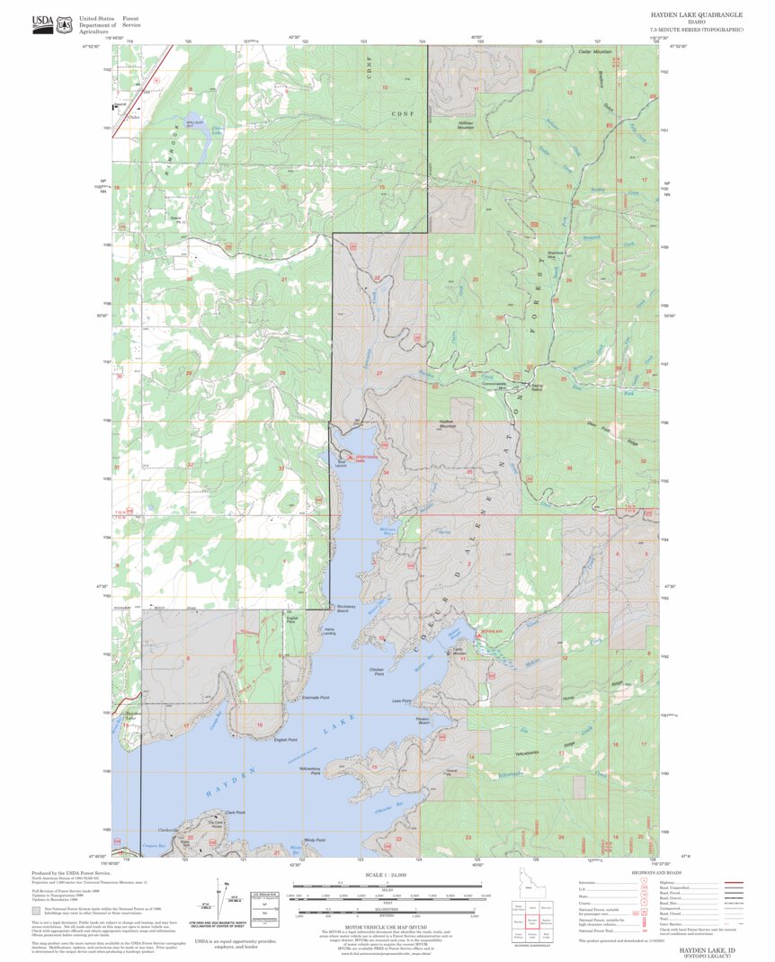 Hayden Lake, ID FSTopo Legacy Map by US Forest Service - Topo | Avenza Maps