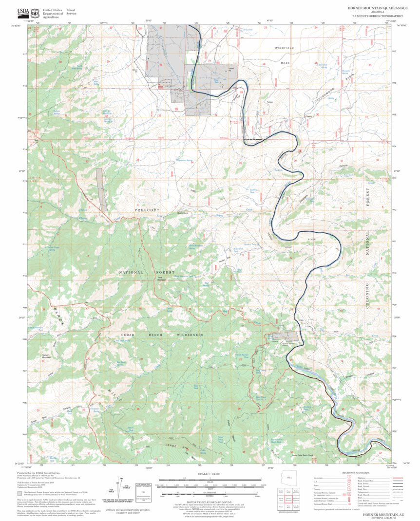 Horner Mountain, AZ FSTopo Legacy Map by US Forest Service - Topo ...