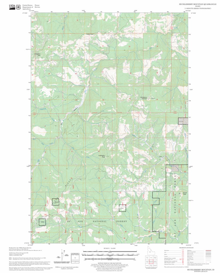 Huckleberry Mountain, ID FSTopo Legacy Map by US Forest Service - Topo ...