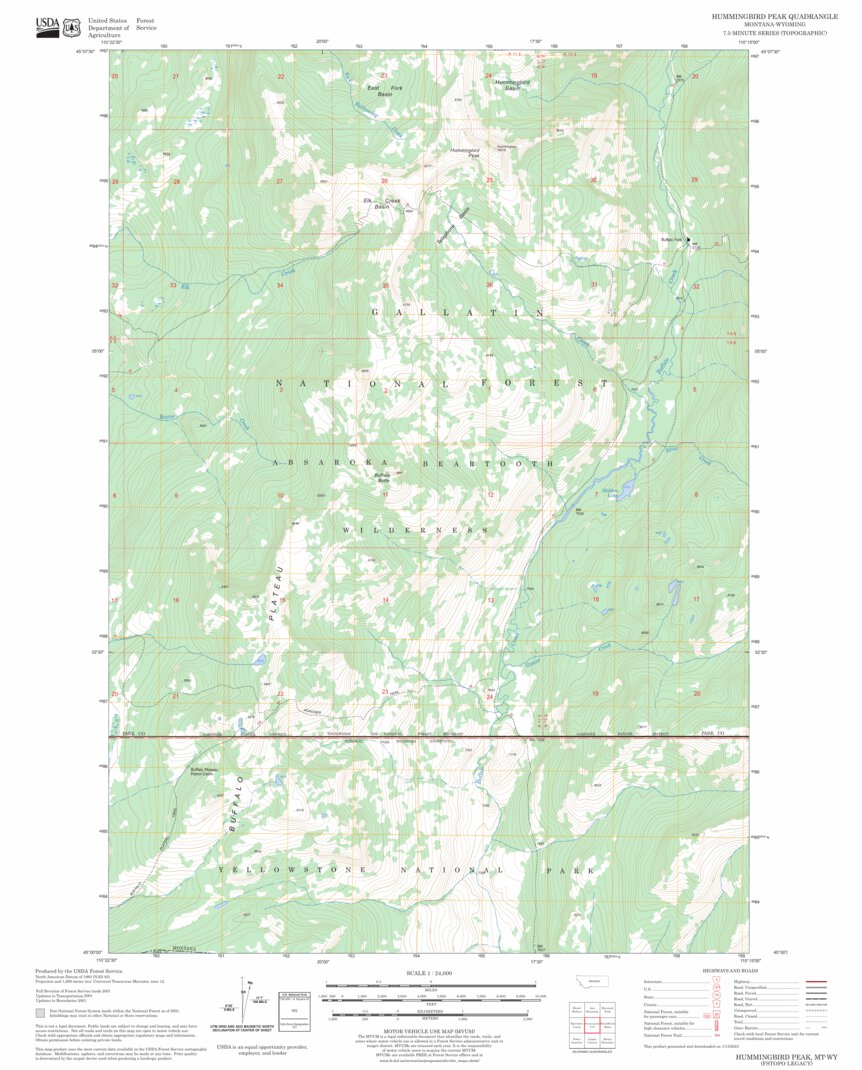 Hummingbird Peak, MT - WY FSTopo Legacy Map by US Forest Service - Topo ...