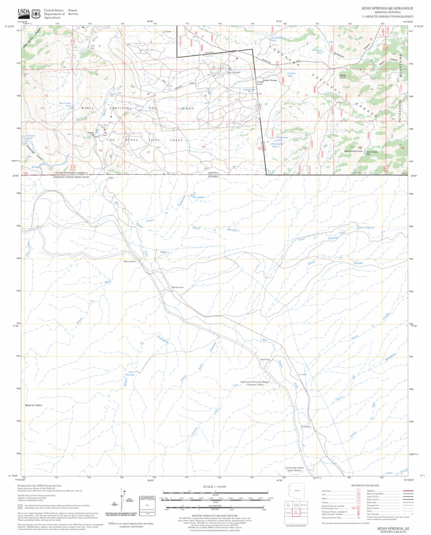 Kino Springs, AZ FSTopo Legacy Map by US Forest Service - Topo | Avenza ...