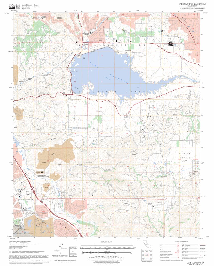 Lake Mathews, CA FSTopo Legacy Map by US Forest Service - Topo | Avenza ...
