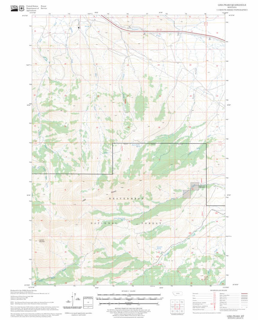 Lima Peaks, MT FSTopo Legacy Map by US Forest Service - Topo | Avenza Maps