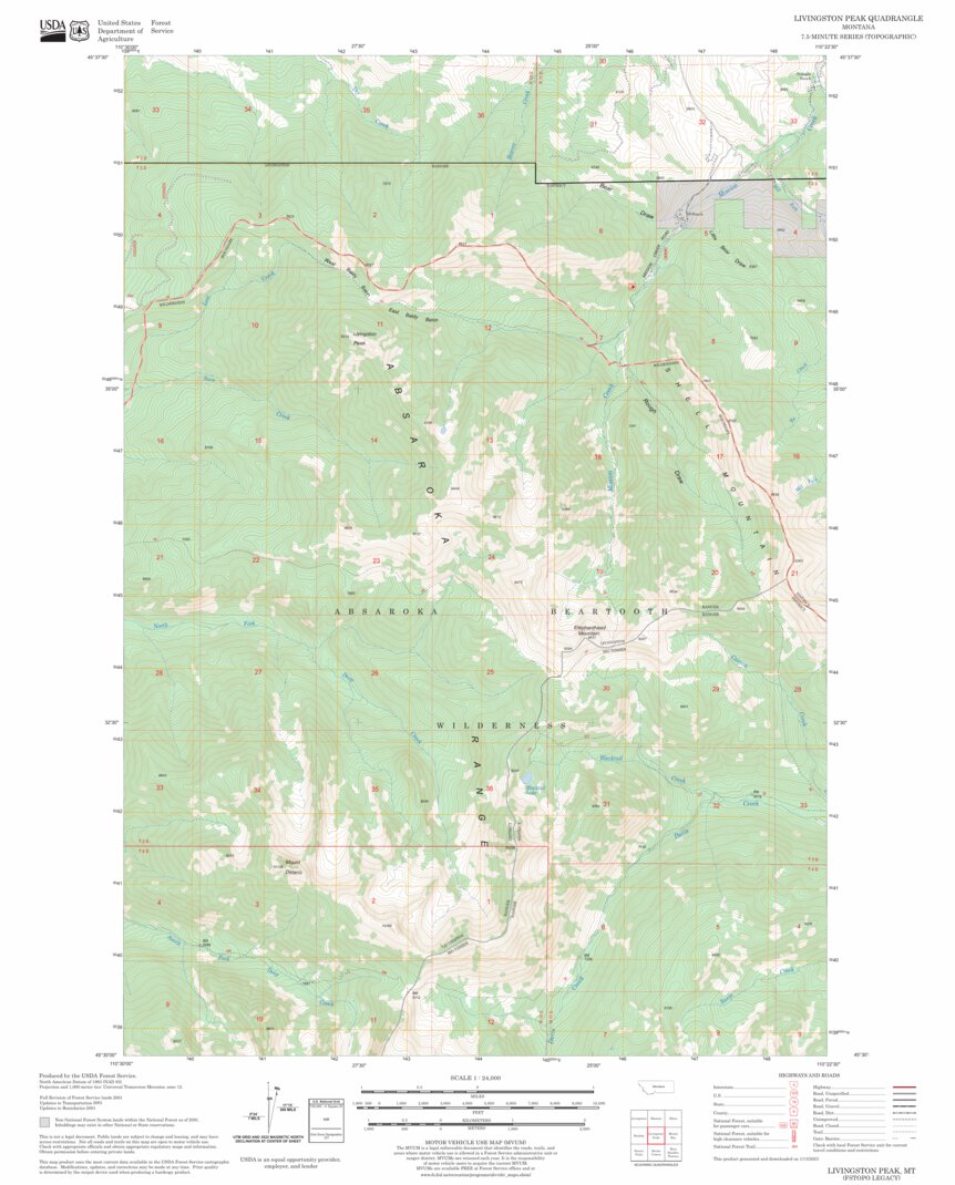 Livingston Peak, MT FSTopo Legacy Map by US Forest Service - Topo ...