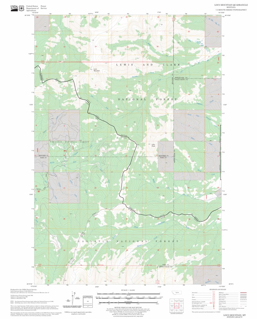 Maps Loco Loco Mountain, MT FSTopo Legacy Map by US Forest Service - Topo ...