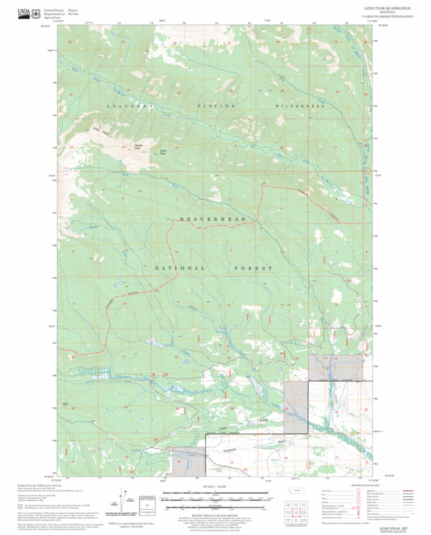 Long Peak, MT FSTopo Legacy Map by US Forest Service - Topo | Avenza Maps