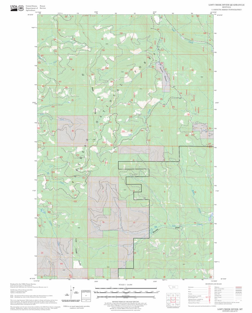 Lost Creek Divide, MT FSTopo Legacy Map by US Forest Service - Topo ...