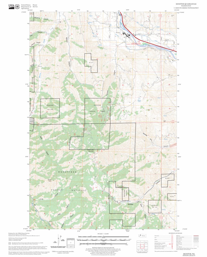 Monitor, WA FSTopo Legacy Map by US Forest Service - Topo | Avenza Maps