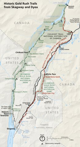 US National Park Service Klondike Gold Rush National Historical Park - Historic Gold Rush Trails Map digital map