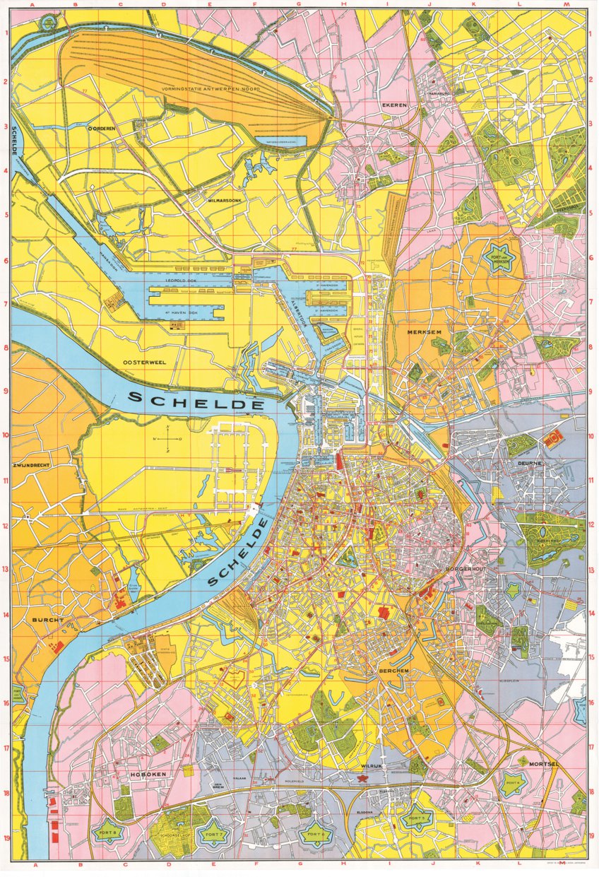 Antwerp (Antwerpen, Anvers) city Map, 1946 by Waldin | Avenza Maps