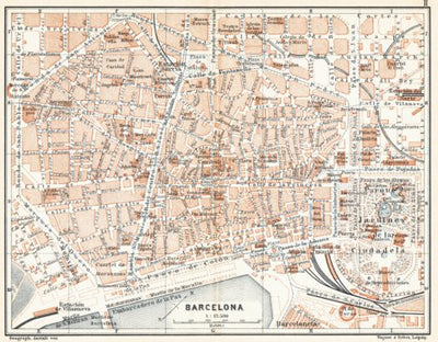 Waldin Barcelona central part map, 1899 digital map