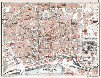 Waldin Barcelona central part map, 1913 digital map