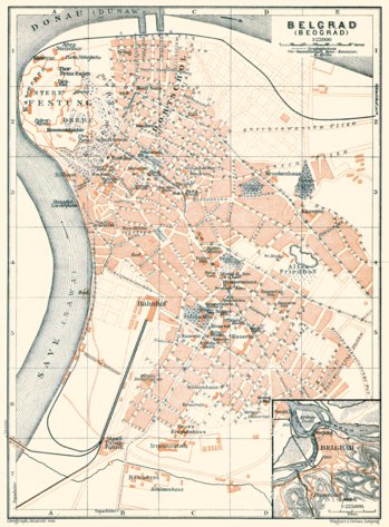 Waldin Belgrade (Београд, Beograd) city map. Environs of Belgrade, 1905 digital map