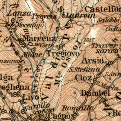 Waldin Bolzano (Bozen), western environs map, 1906 digital map