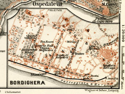 Waldin Bordighera town plan and vicinity, 1913 digital map