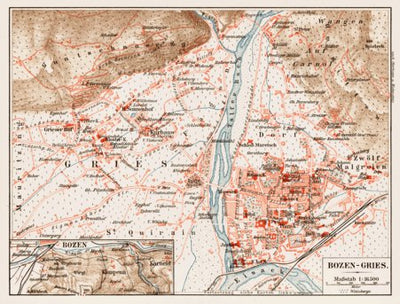 Waldin Bozen (Bolzano) and Gries, region map. Map of the environs of Bozen/Gries, 1903 digital map