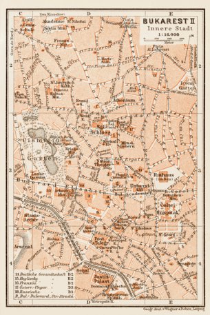 Waldin Bucharest (Bucureşti) central part map, 1914 digital map